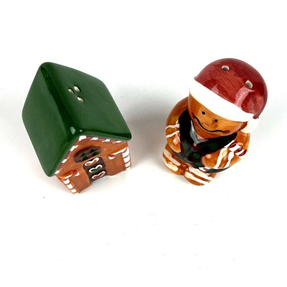 VTG Christmas Gingerbread House Man Mini Salt & Pepper Shakers Ceramic Figurines - Picture 6 of 9